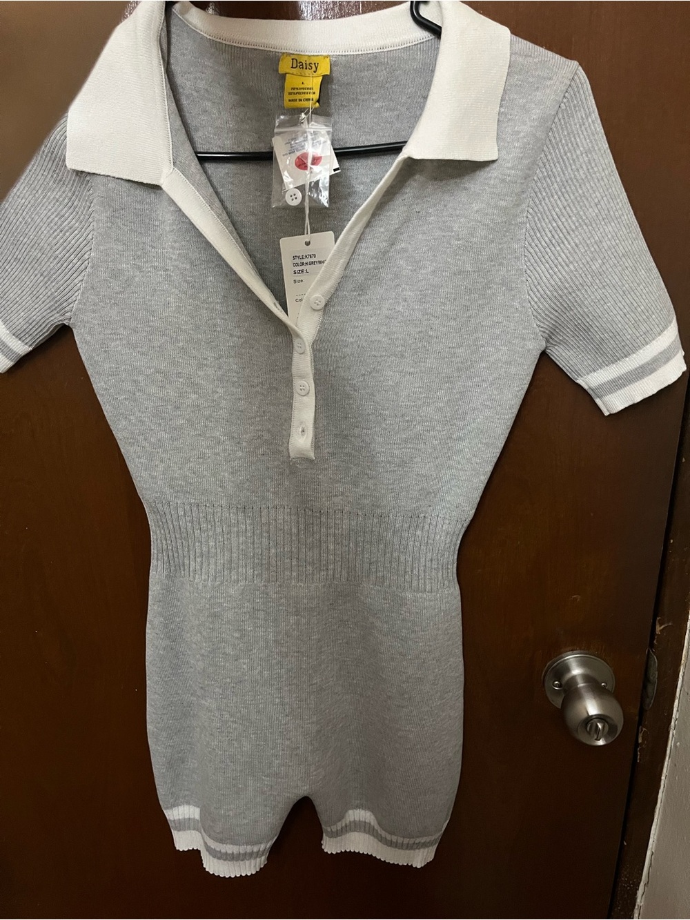 One-Piece Romper in Light Gray with White Trim NWT